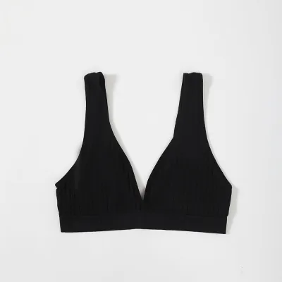 Women Basic Solid Color Rib Knit Sleeveless Bra Without Chest Pad