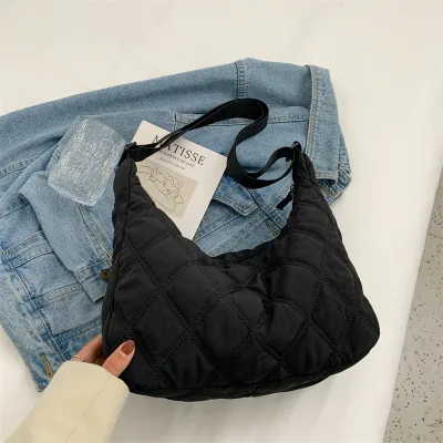 Women Casual Basic Bucket Shoulder Bag with Rhombus Stitching and Cell Phone Pocket