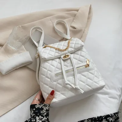 Women Casual Flap Buckle Design Rhombus Stitching PU Backpack