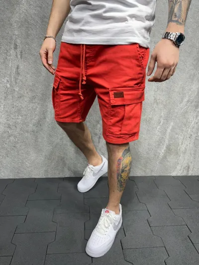 Men Summer Casual Solid Color Cotton Cargo Shorts with Pockets