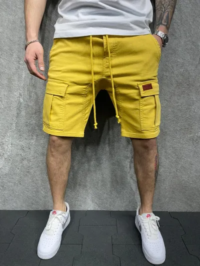 Men Summer Casual Solid Color Cotton Cargo Shorts with Pockets