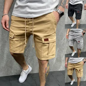 Men Summer Casual Solid Color Cotton Cargo Shorts with Pockets