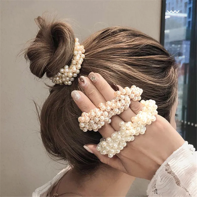 Women Elegant Imitation Pearl Elastic Hair Tie