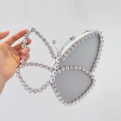 Women Elegant Butterfly Shaped Rhinestone Evening Bag PU Street Fashion