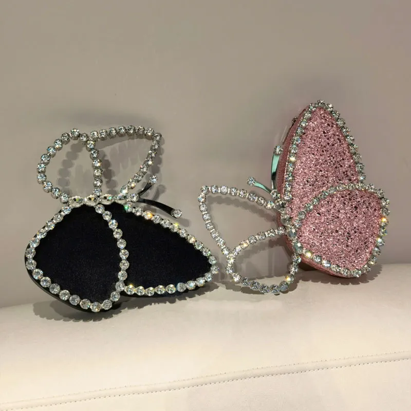 Women Elegant Butterfly Shaped Rhinestone Evening Bag PU Street Fashion