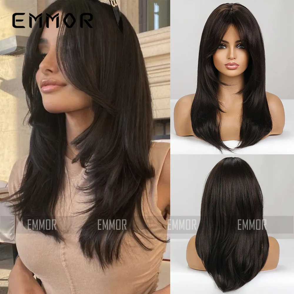 Multi-Color Optional Gradient Golden Black And Brown Medium Long Straight Hair Wig
