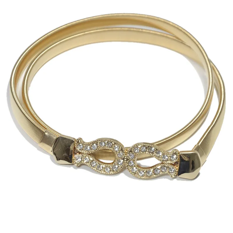 Women Exquisite Skinny Rhinestone Buckle Metal Waist Belt