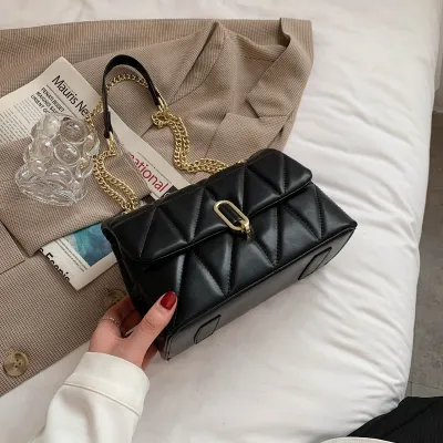 Women Chic Flap Buckle Design Solid Color PU Crossbody Bag