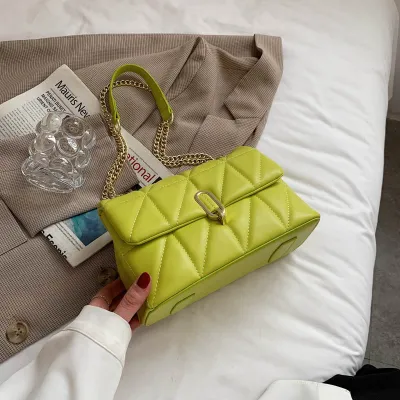 Women Chic Flap Buckle Design Solid Color PU Crossbody Bag