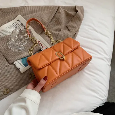 Women Chic Flap Buckle Design Solid Color PU Crossbody Bag