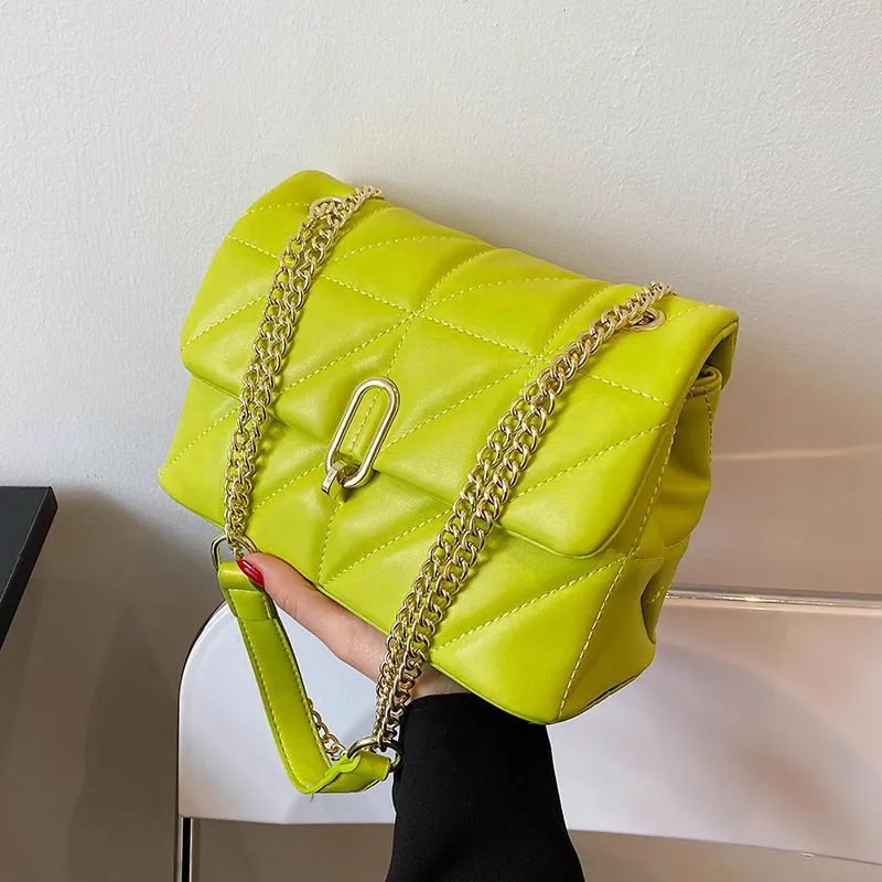 Women Chic Flap Buckle Design Solid Color PU Crossbody Bag