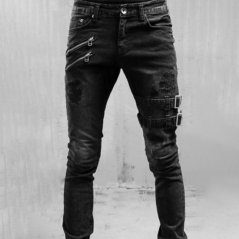 Wholesale Fashion Zipper Men High Waist Streetwear Skinny