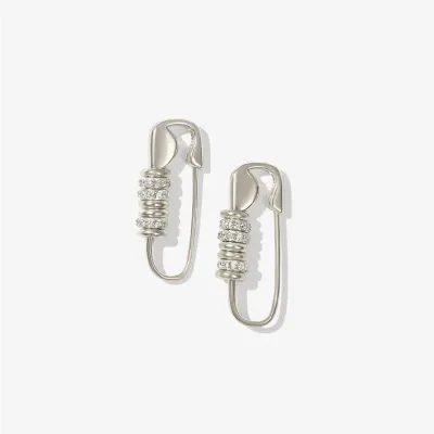 Women Unique Rhinestone Pin Shaped Metal Drop Earrings