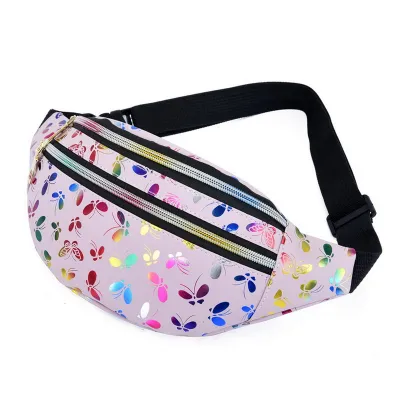Kids Casual Colorful Butterfly Pattern Zipper Waist Bag