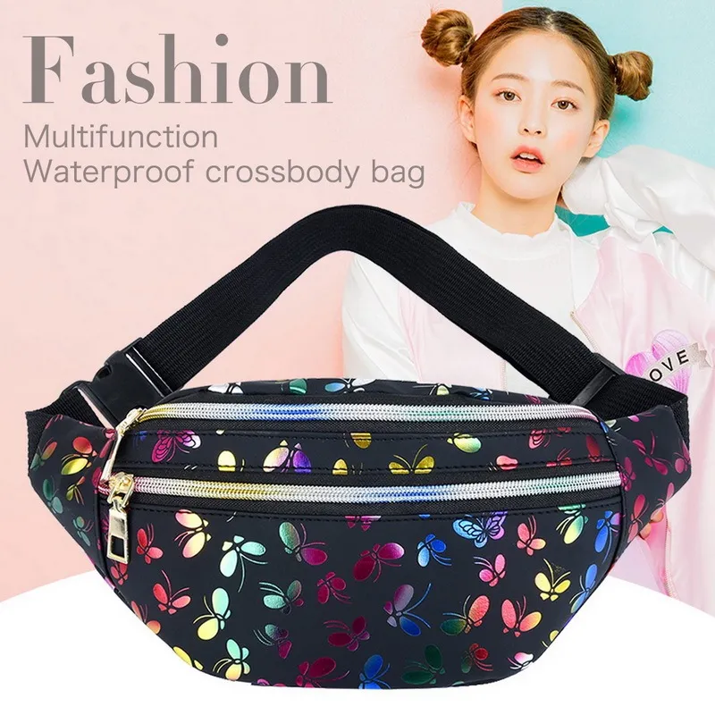 Kids Casual Colorful Butterfly Pattern Zipper Waist Bag