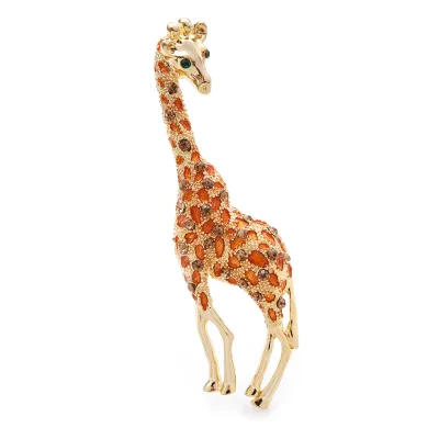 Unisex Exquisite Rhinestone Giraffe Shaped Metal Brooch
