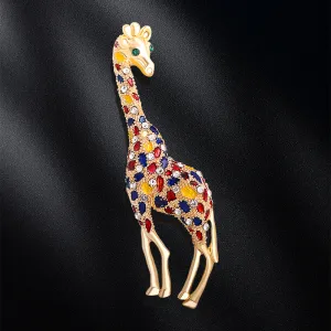 Unisex Exquisite Rhinestone Giraffe Shaped Metal Brooch