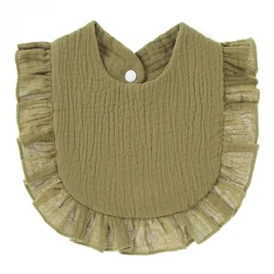 Baby Simple Solid Color Ruffle Cotton Bib for Unisex Kids Accessories Pure Cotton Drool Bib