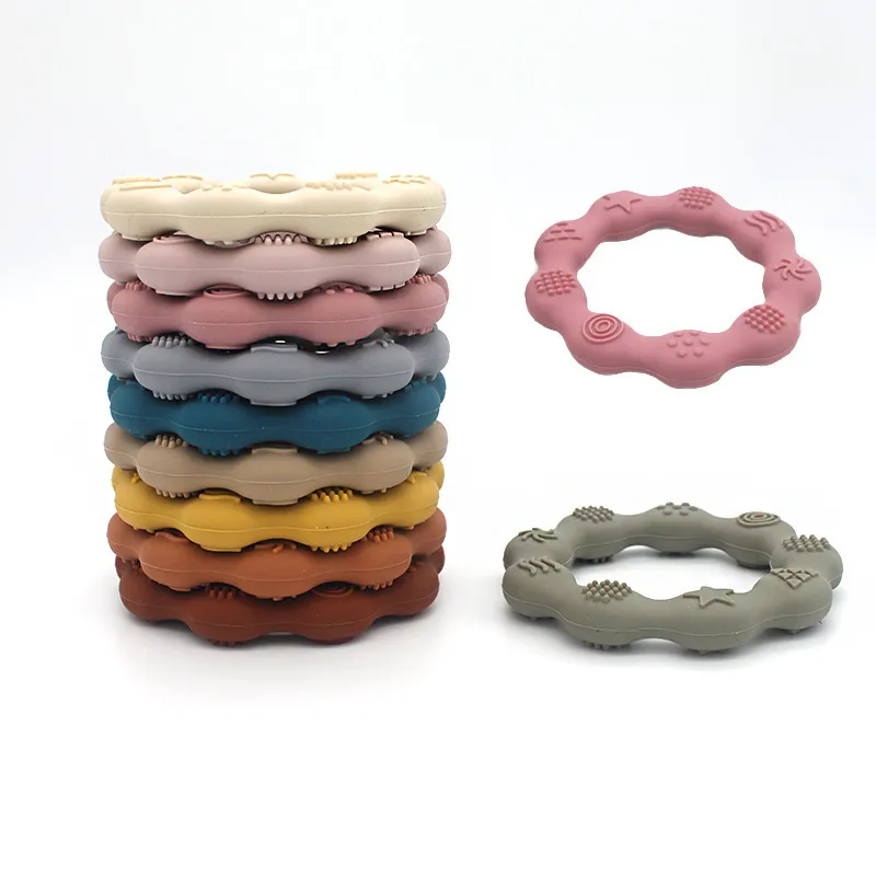 Baby Simple Solid Color Ring Silica Gel Teether Soothing Gum Molar Stick