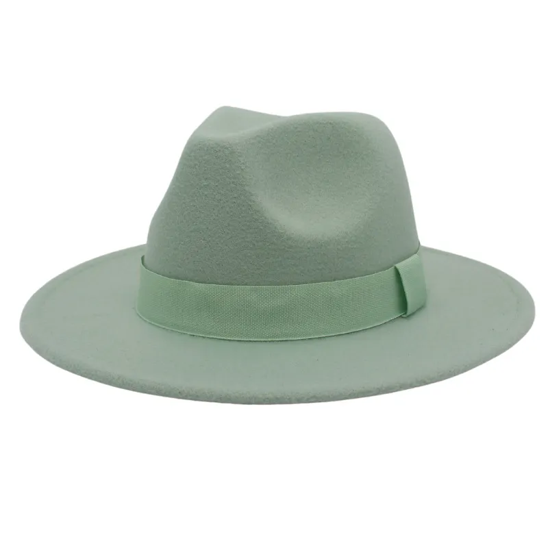 Unisex Vintage Cashmere Fedora Jazz Hat with Ribbon Decoration