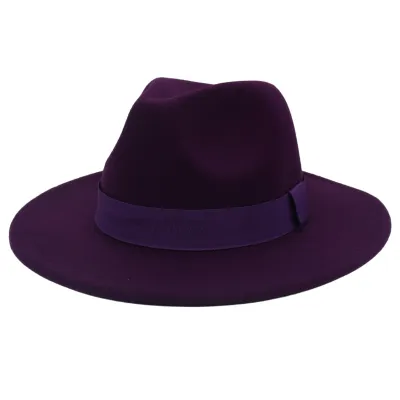 Unisex Vintage Cashmere Fedora Jazz Hat with Ribbon Decoration