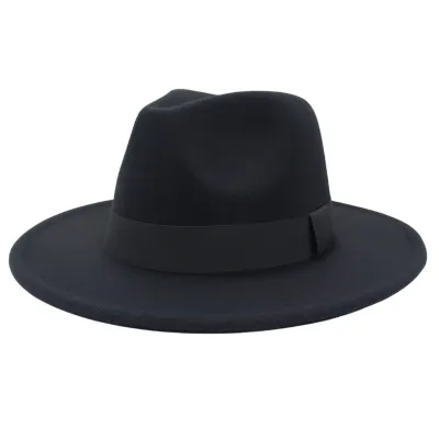 Unisex Vintage Cashmere Fedora Jazz Hat with Ribbon Decoration
