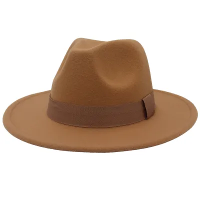 Unisex Vintage Cashmere Fedora Jazz Hat with Ribbon Decoration