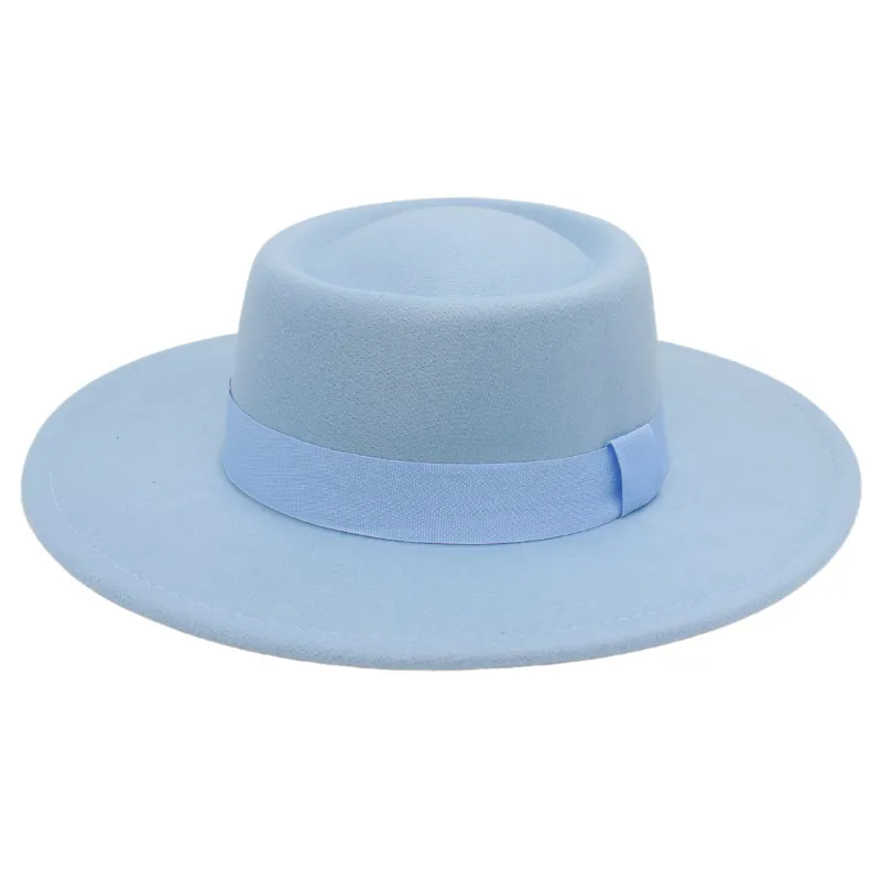 Unisex Classic Dome Cashmere Fedora Jazz Hat With Ribbon Trim Solid Color