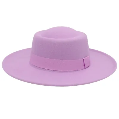 Unisex Classic Dome Cashmere Fedora Jazz Hat With Ribbon Trim Solid Color