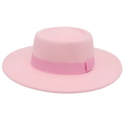 Unisex Classic Dome Cashmere Fedora Jazz Hat With Ribbon Trim Solid Color