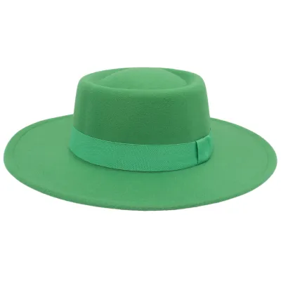 Unisex Classic Dome Cashmere Fedora Jazz Hat With Ribbon Trim Solid Color