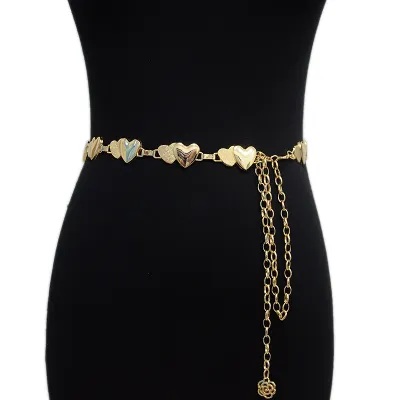 Women Chic Heart Shaped Skirt Metal Thin Chain Belt Casual