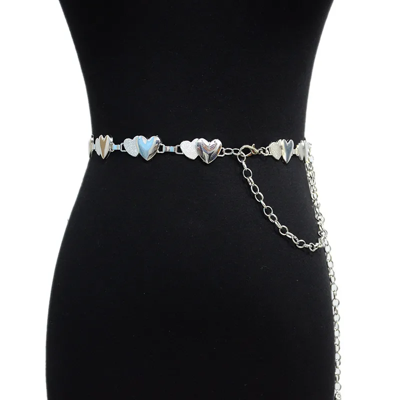 Women Chic Heart Shaped Skirt Metal Thin Chain Belt Casual