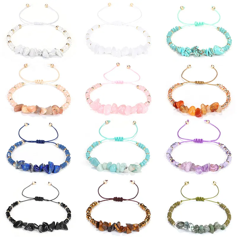 Unisex Plain Irregular Geometric Crushed Stone Strand Bracelet