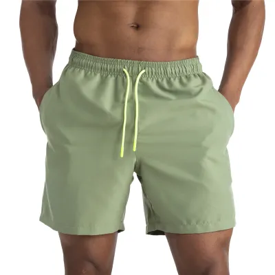 Men Plus Size Double Layer Swim Trunks Beach Casual Shorts Solid Color Large Size Sports Shorts