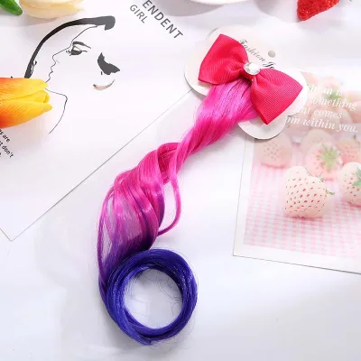 Cute Girl Gradient Color Bow Hair Clips Headdress Ponytail Colorful Wig Pigtail Elastic Kids Headwear