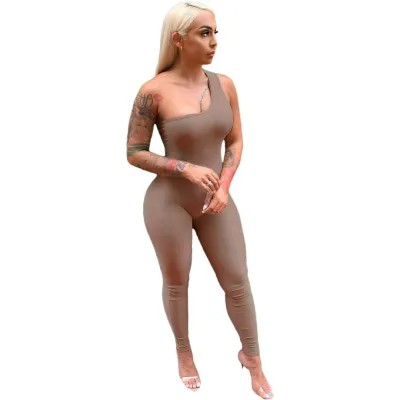Women One-Shoulder Sleeveless Urban Leisure Jumpsuits