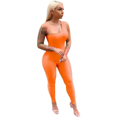 Women One-Shoulder Sleeveless Urban Leisure Jumpsuits