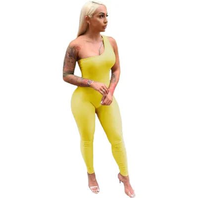 Women One-Shoulder Sleeveless Urban Leisure Jumpsuits