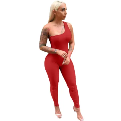 Women One-Shoulder Sleeveless Urban Leisure Jumpsuits