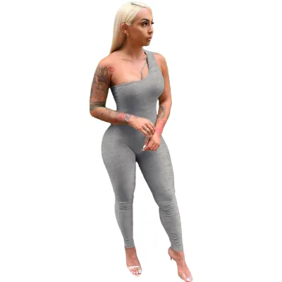 Women One-Shoulder Sleeveless Urban Leisure Jumpsuits