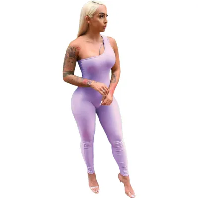 Women One-Shoulder Sleeveless Urban Leisure Jumpsuits