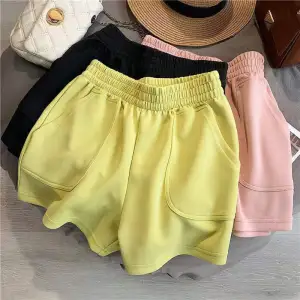 Women High Waist Loose Casual Cotton Shorts with Pockets