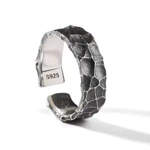 Men Unique Crack Design S925 Silver Ring Copper Geometric Wedding Band Trendy