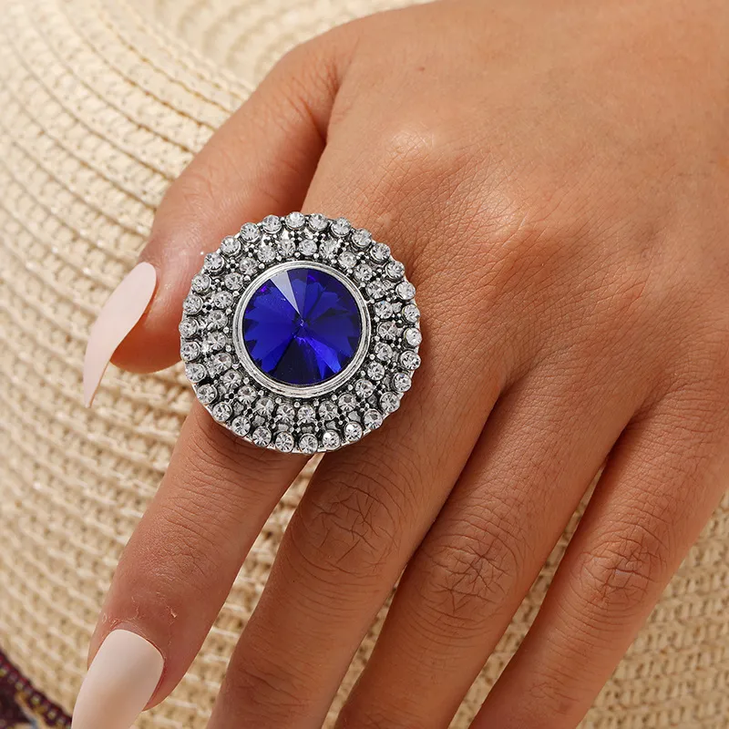 Women Bohemian Rhinestone Crystal Geomantic Flower Midi Ring Wedding Band