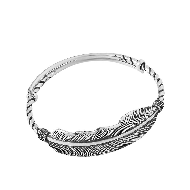 Wholesale Women Punk Feather Shaped Design 925 Silver Bangle