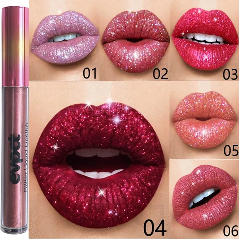 evpct 6 Colors Glitter Sparkly Lip Gloss Liquid Lipstick Set, Diamond