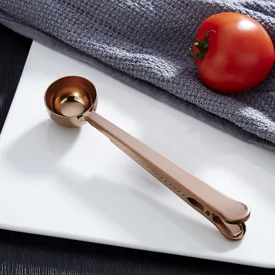 Stainless Steel Coffee Spoon Milk Powder Spoon With Seal Clip Two-In-One Kitchen Tool