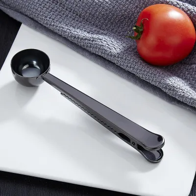 Stainless Steel Coffee Spoon Milk Powder Spoon With Seal Clip Two-In-One Kitchen Tool