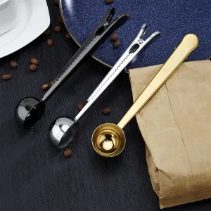 Stainless Steel Coffee Spoon Milk Powder Spoon With Seal Clip Two-In-One Kitchen Tool